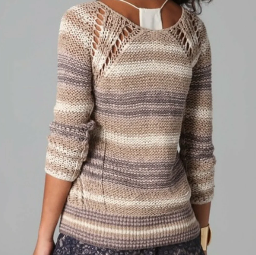 Free People Desert Moon Sweater Sand Striped Open Knit Pullover Wide Neck MEDIUM